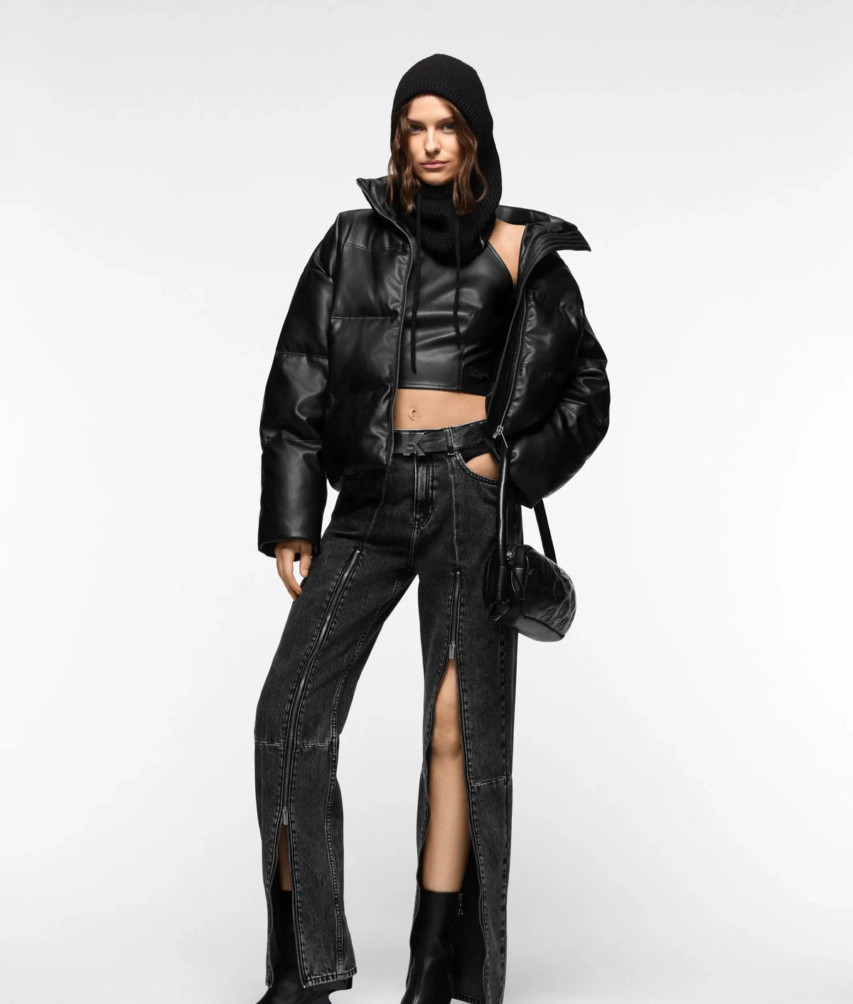 Zipped high-rise straight jeans