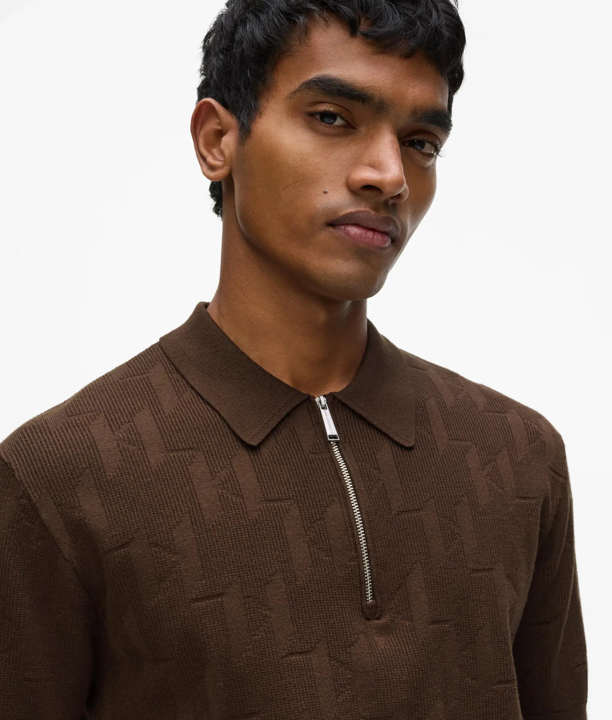 Monogram zip-up polo shirt