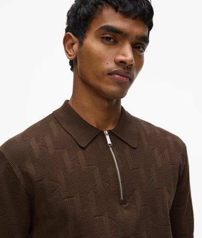 Monogram zip-up polo shirt