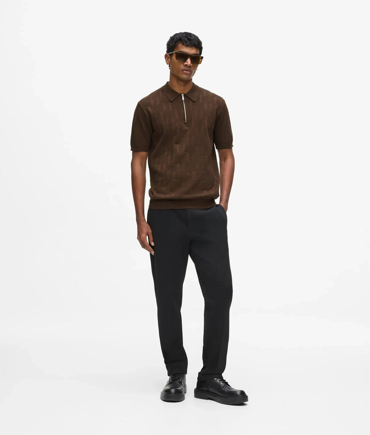 Monogram zip-up polo shirt