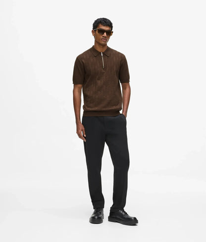 Monogram zip-up polo shirt