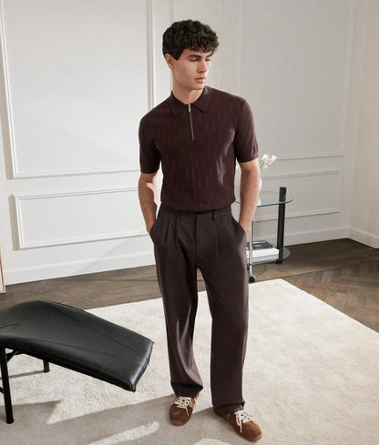Monogram zip-up polo shirt