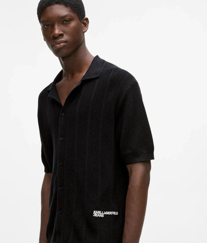 Short-sleeved knit polo shirt