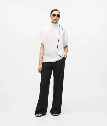 Linen blend pipelined blouse