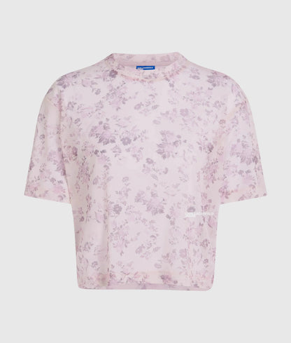 Short-sleeved floral mesh T-shirt