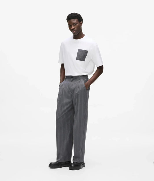 Pinstripe wool‑blend pants