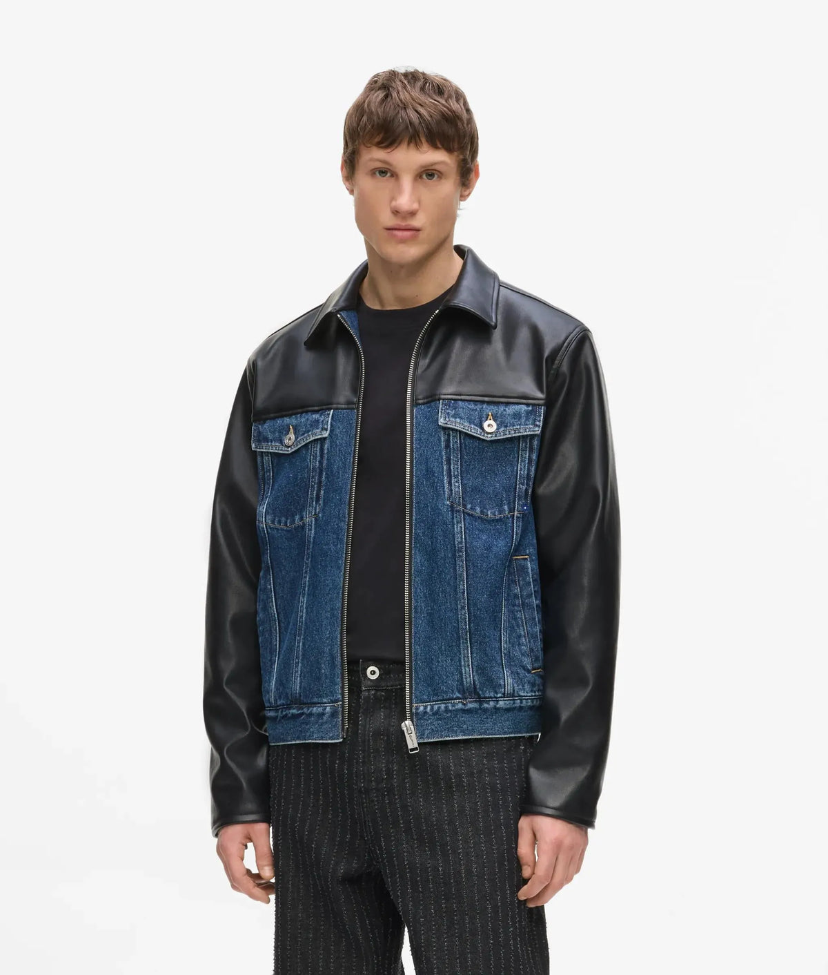 Faux-leather and denim jacket