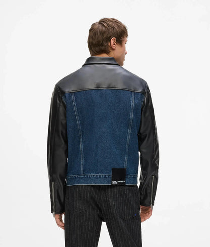 Faux-leather and denim jacket