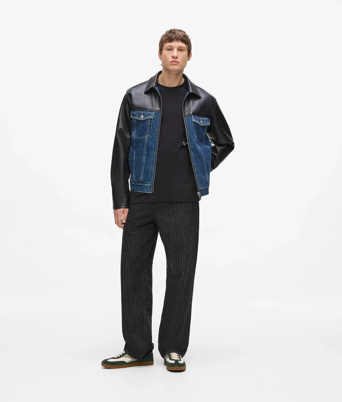 Faux-leather and denim jacket