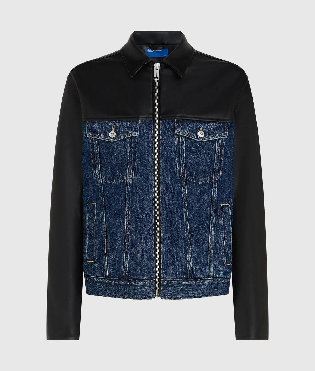 Faux-leather and denim jacket