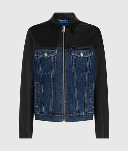 Faux-leather and denim jacket