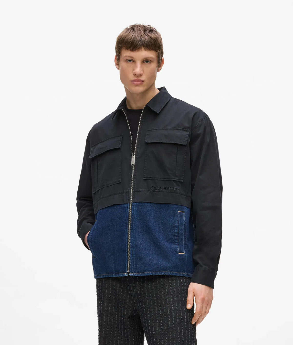 Twill and denim overshirt