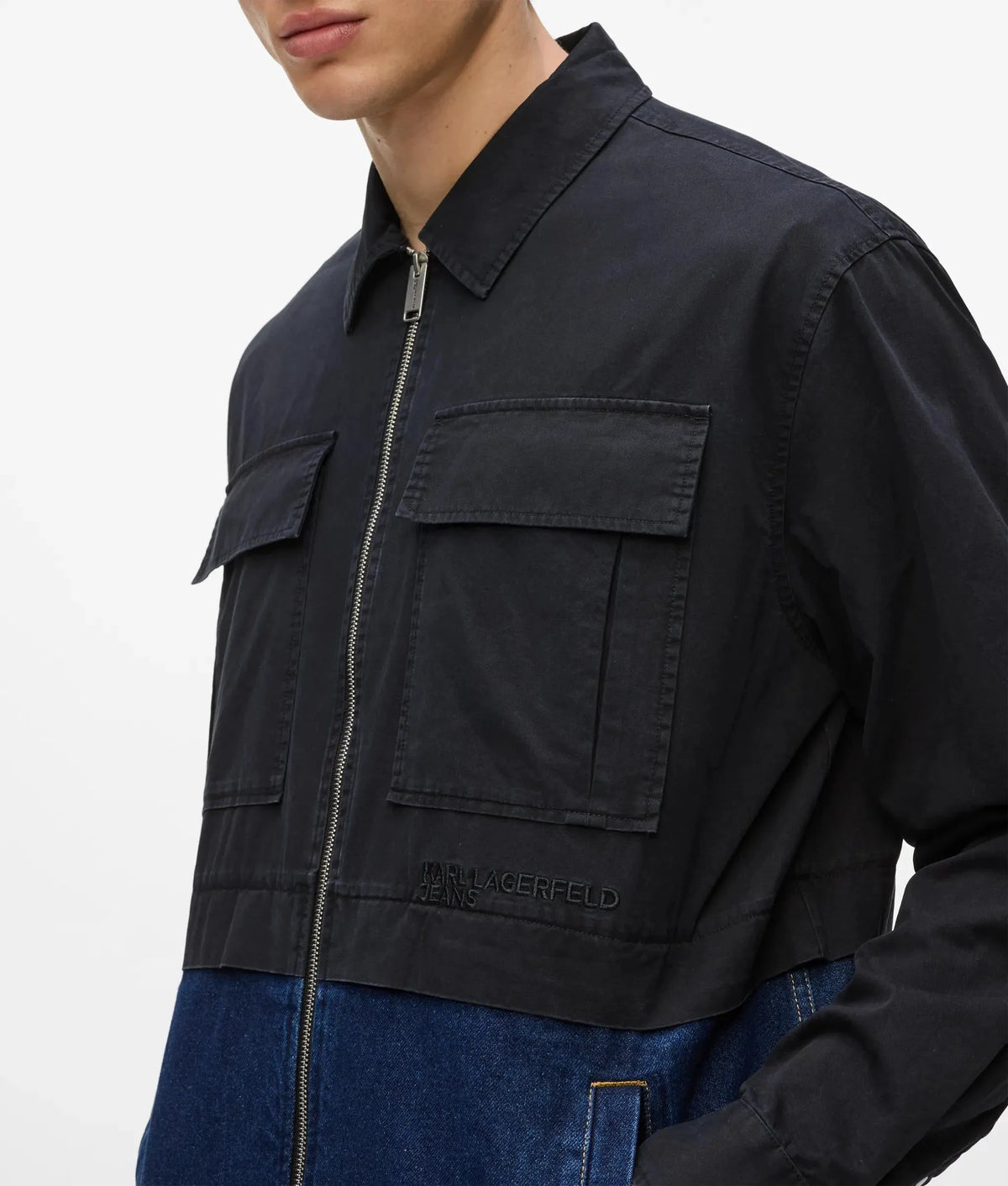Twill and denim overshirt