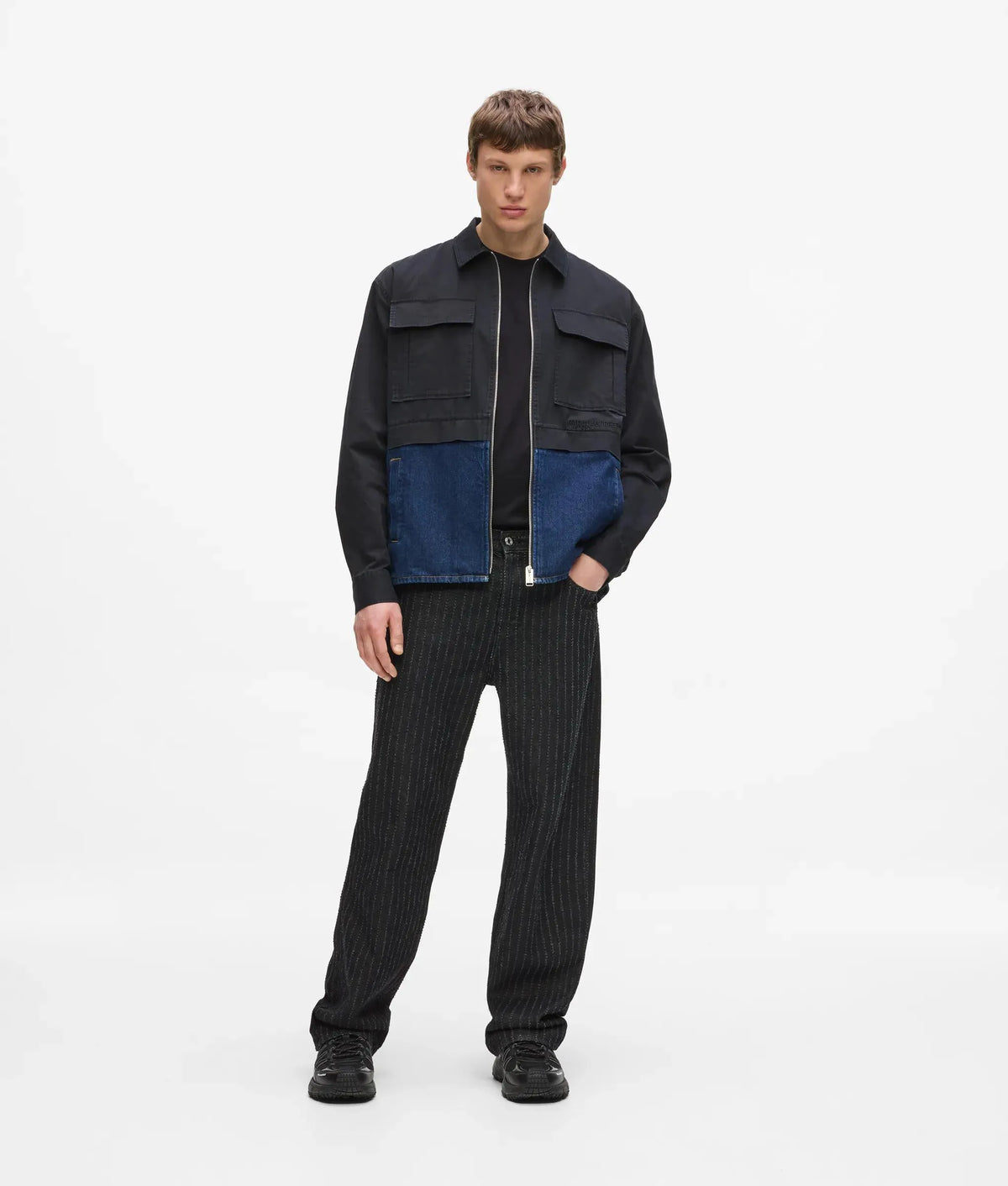 Twill and denim overshirt