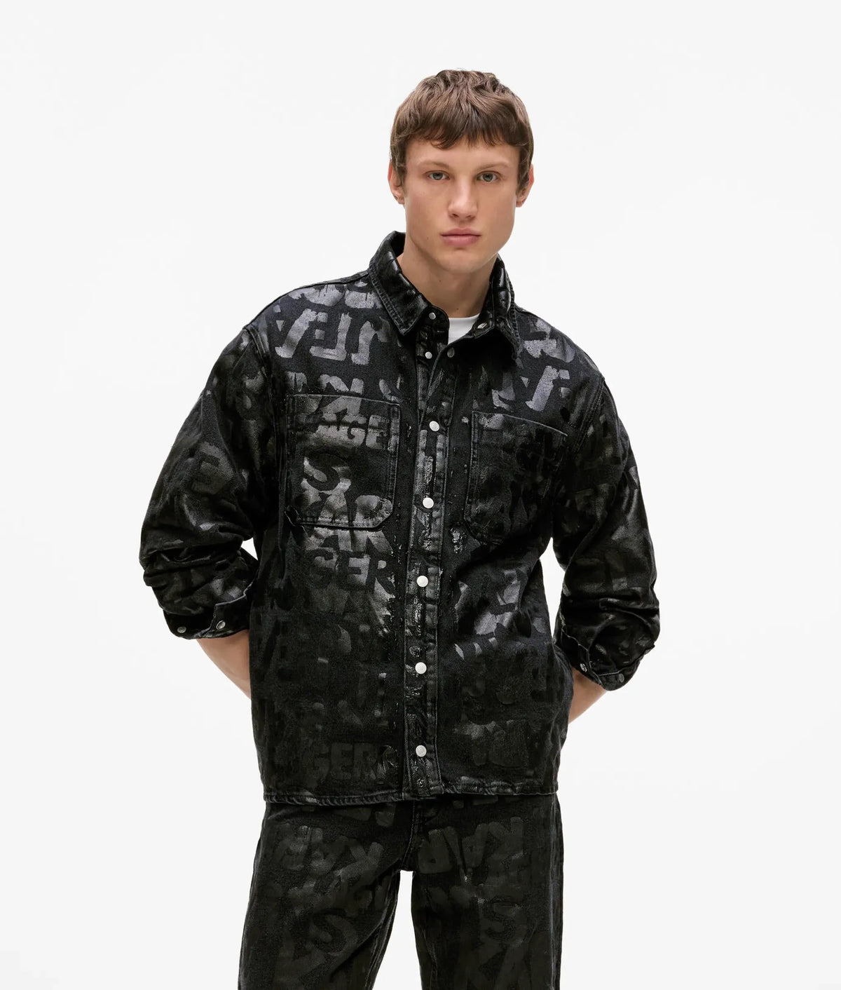 All-over logo denim overshirt
