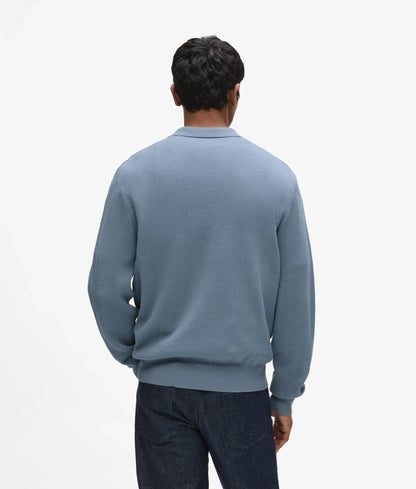 Rib knit long-sleeved polo shirt