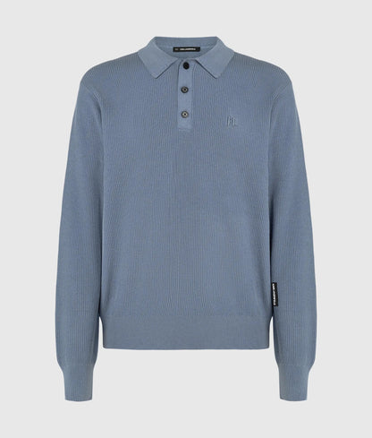 Rib knit long-sleeved polo shirt