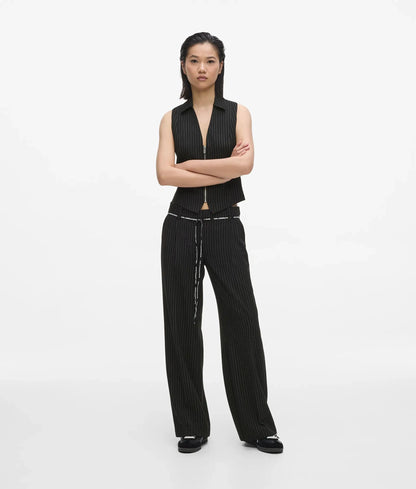 Mid-rise pinstripe tailored pants