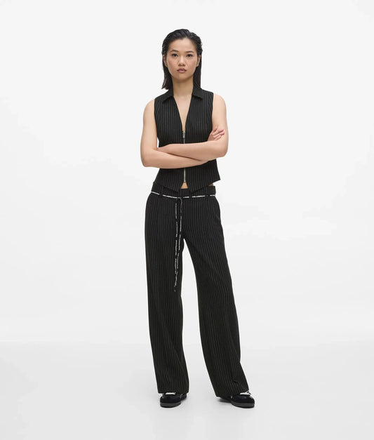 Mid-rise pinstripe tailored pants