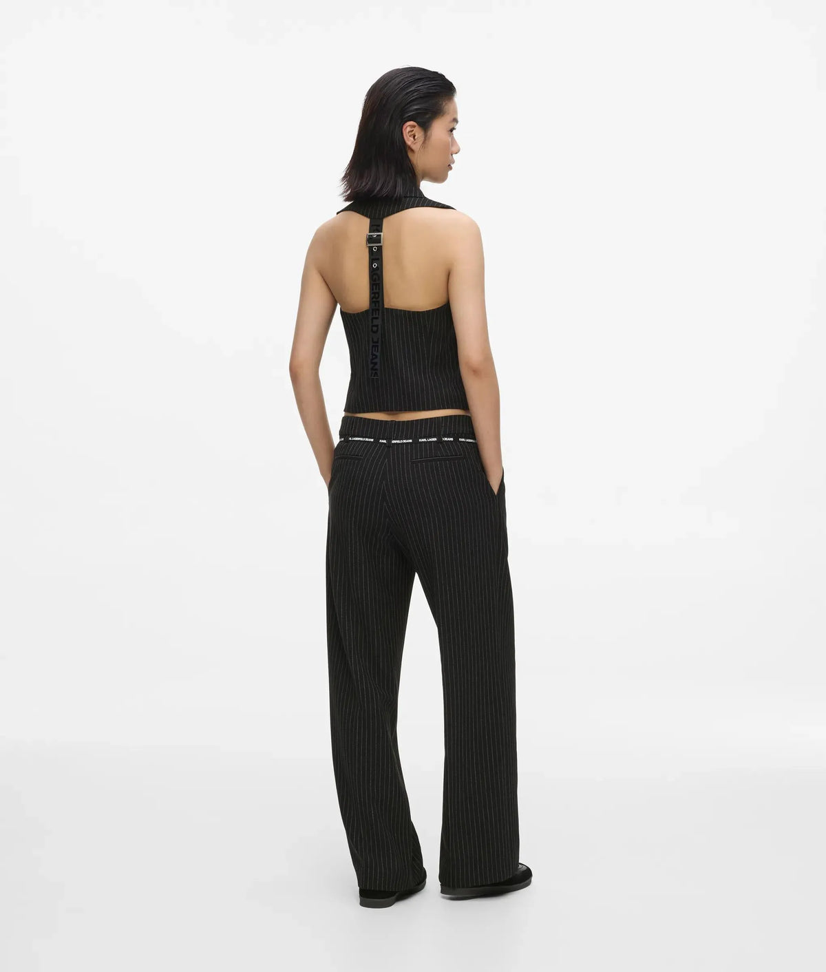 Mid-rise pinstripe tailored pants