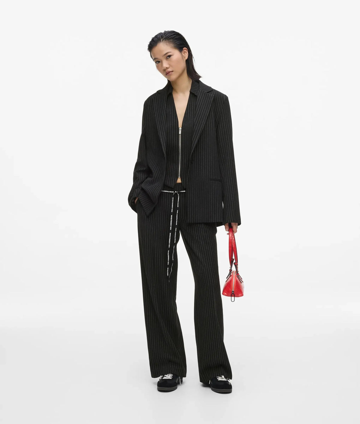 Mid-rise pinstripe tailored pants