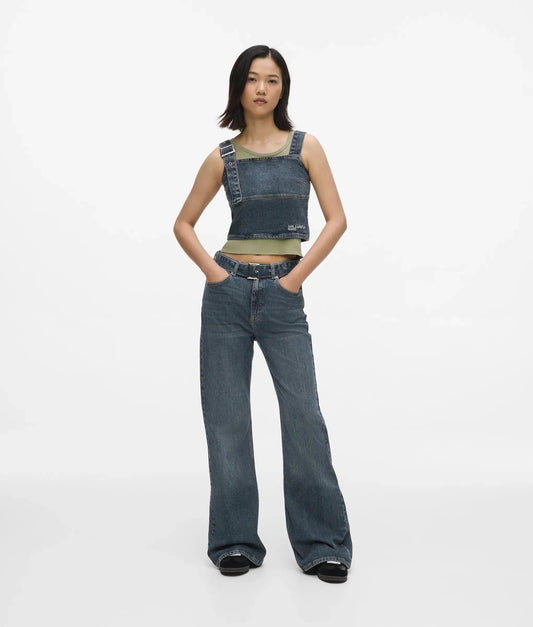 Belted high-rise flared jeans