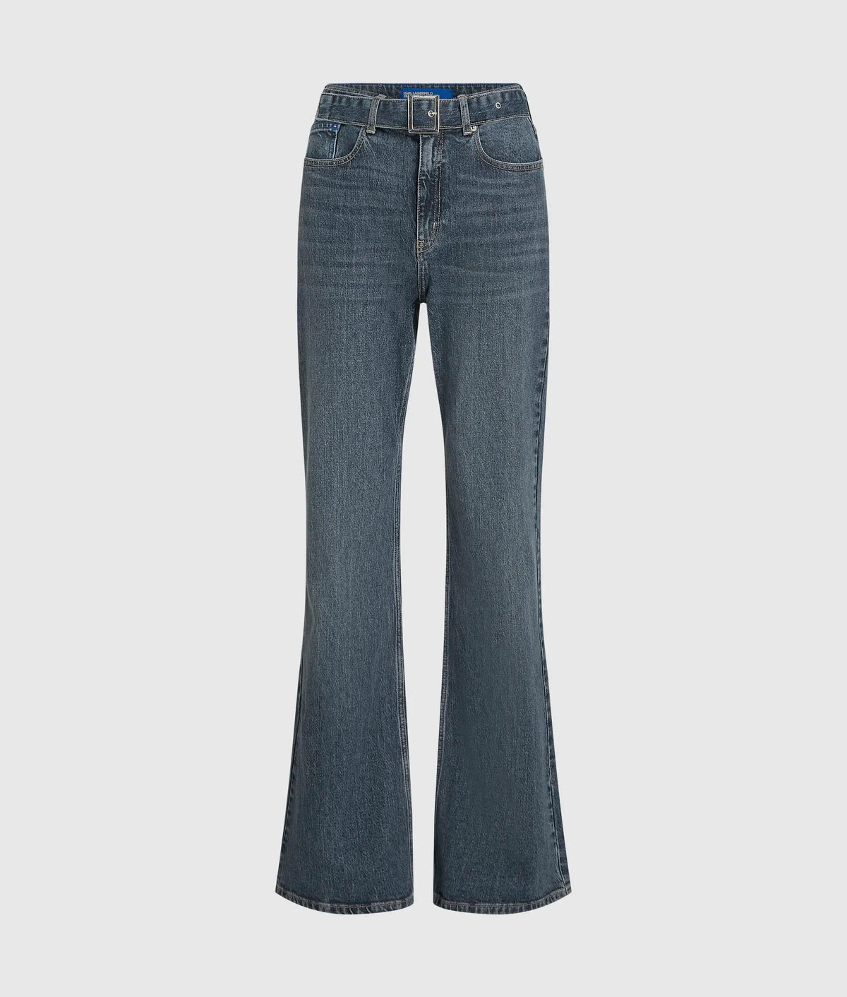 Belted high-rise flared jeans