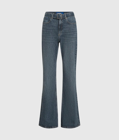 Belted high-rise flared jeans