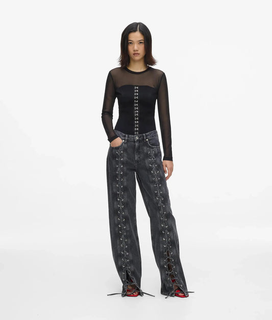 Lace-up mid-rise relaxed jeans