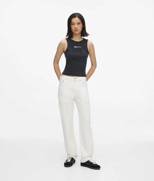 White high-rise straight jeans