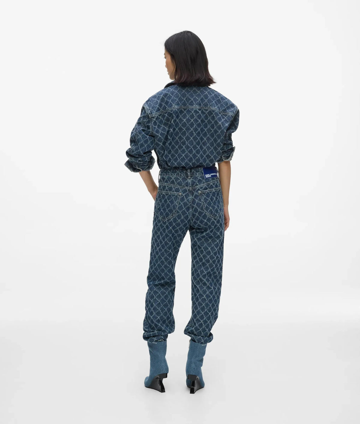 Argyle print high-rise straight jeans