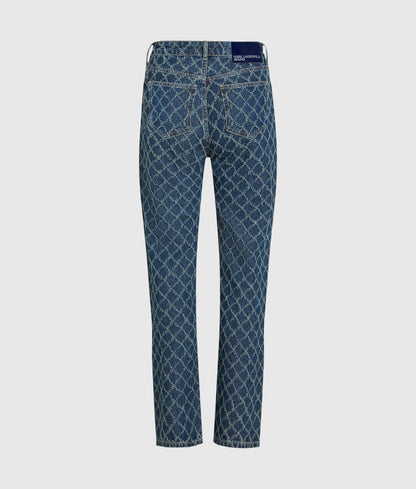 Argyle print high-rise straight jeans