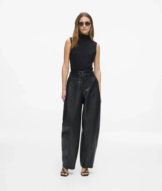 Faux-leather barrel-leg pants