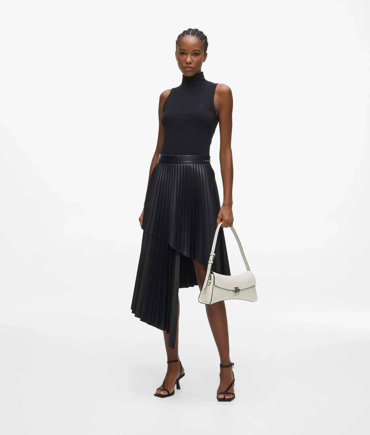 Pleated faux-leather skirt