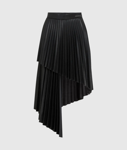 Pleated faux-leather skirt
