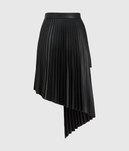 Pleated faux-leather skirt