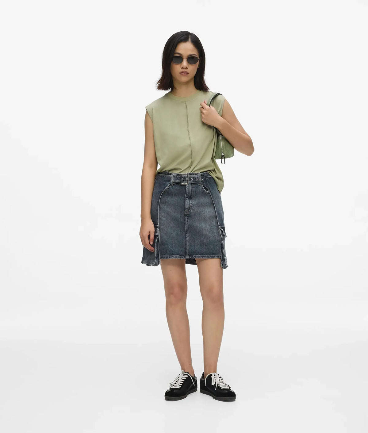Buckle-detail denim mini skirt