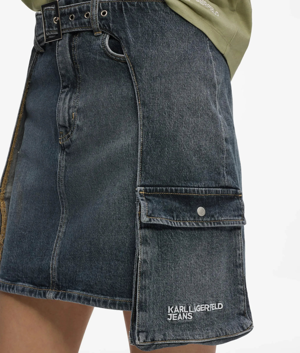 Buckle-detail denim mini skirt