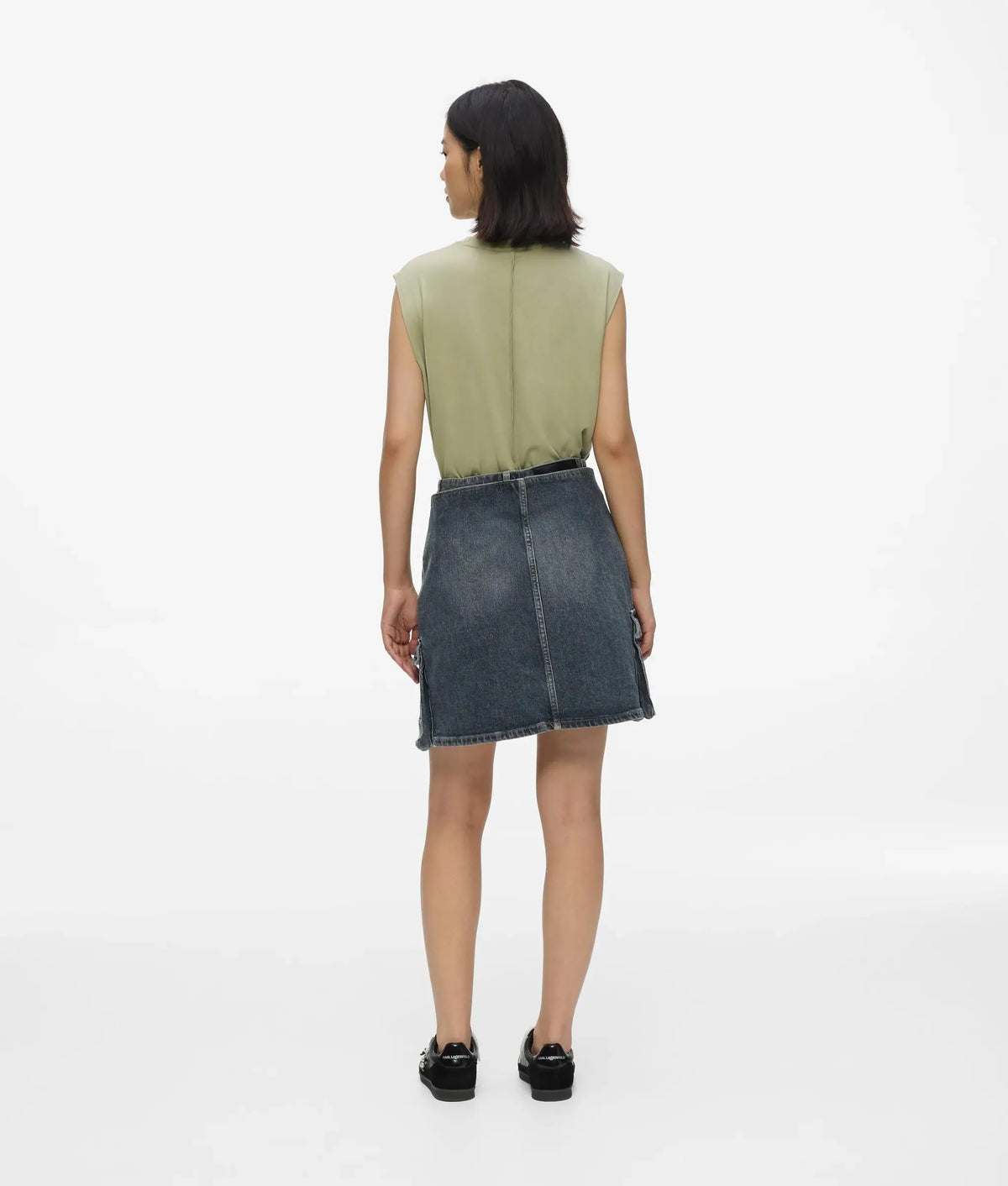 Buckle-detail denim mini skirt