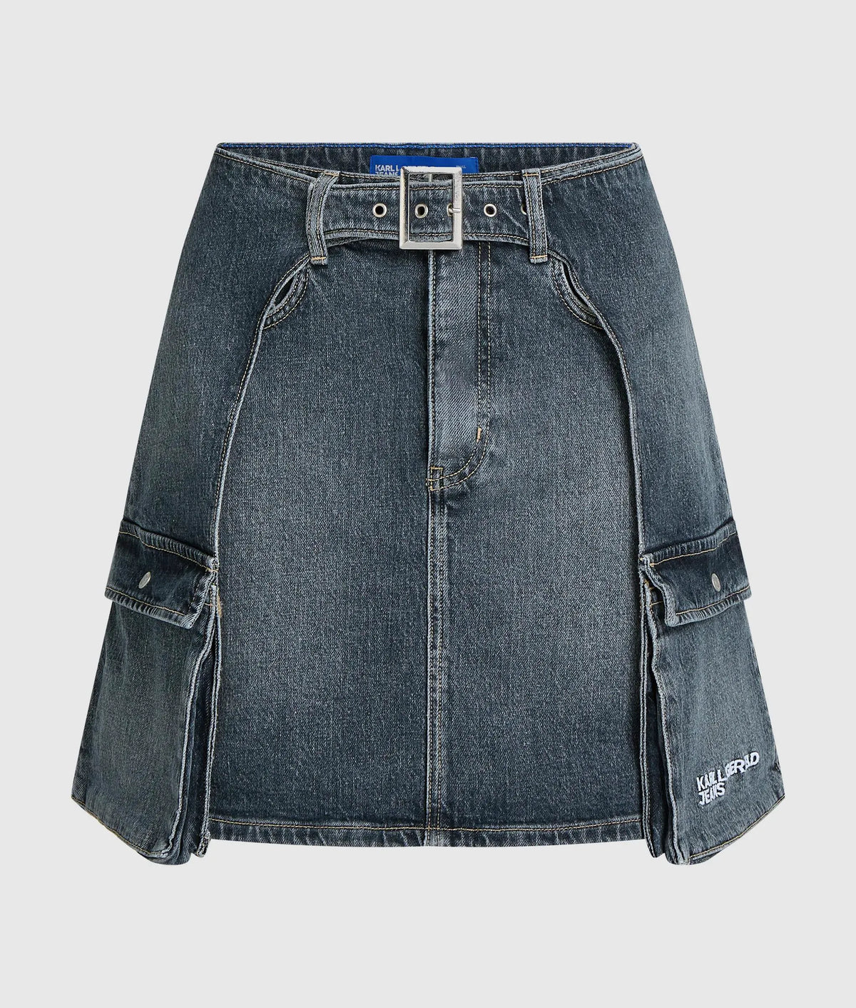 Buckle-detail denim mini skirt