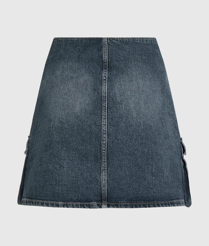Buckle-detail denim mini skirt