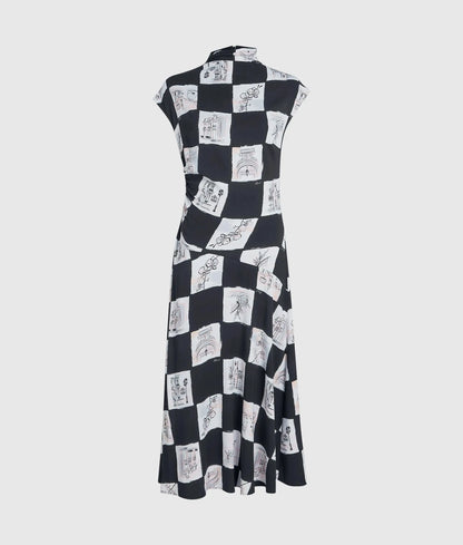 High-neck midi dress