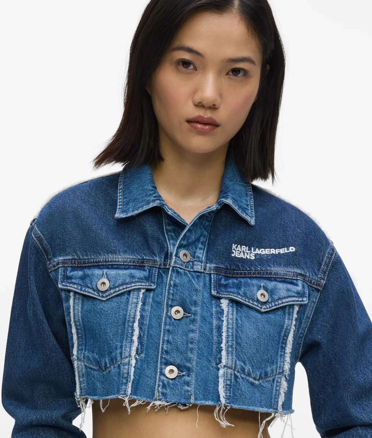 Blocked denim micro jacket