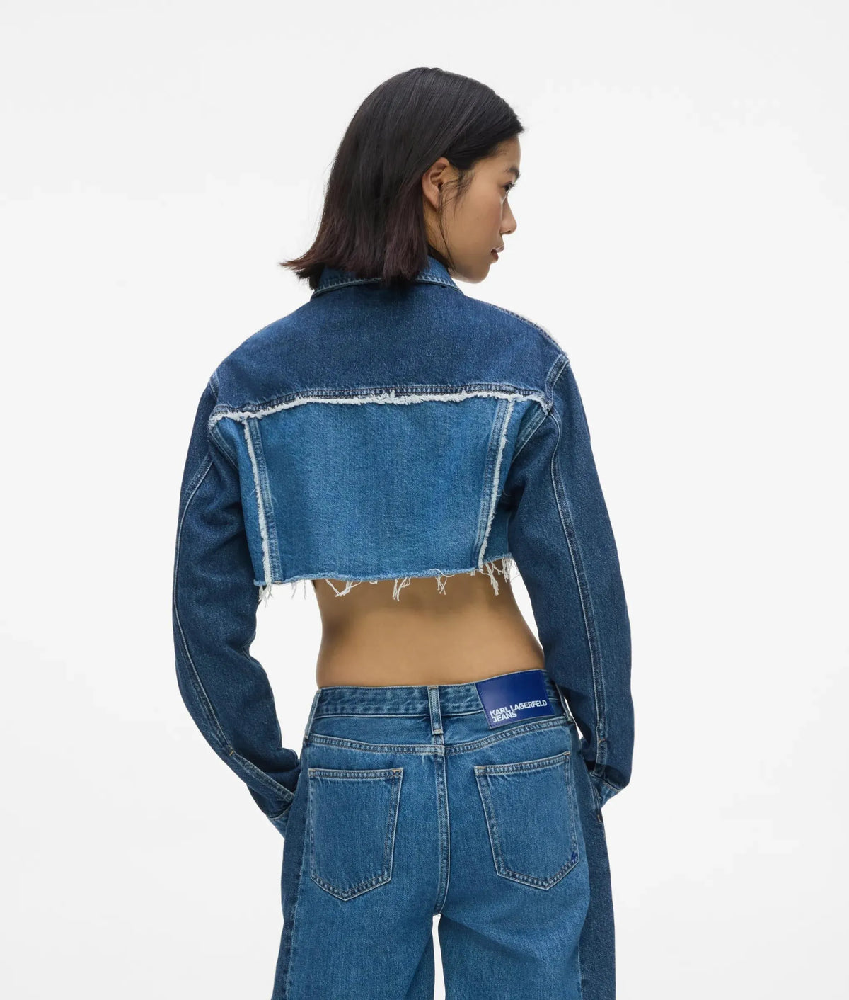 Blocked denim micro jacket
