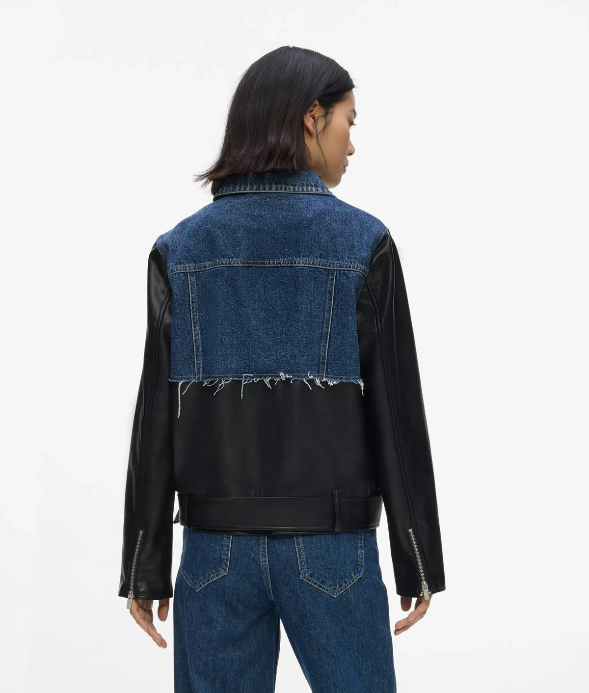 Faux-leather and denim jacket