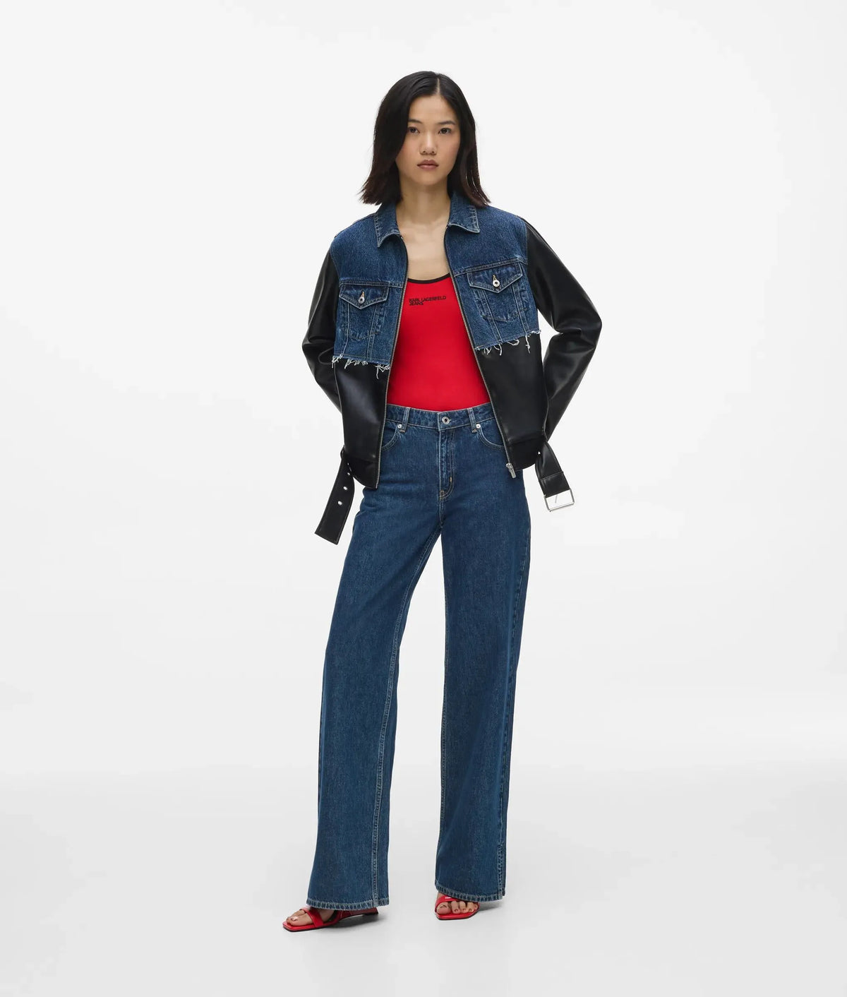 Faux-leather and denim jacket