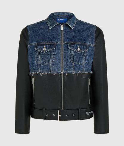 Faux-leather and denim jacket