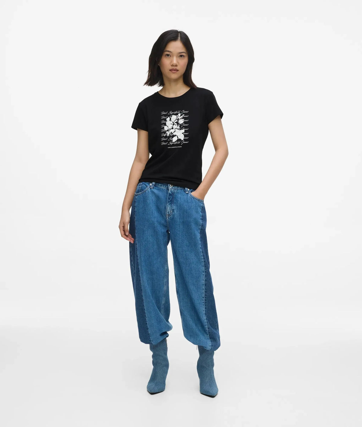 Slim-fit flocked floral T-shirt