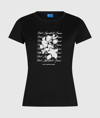 Slim-fit flocked floral T-shirt