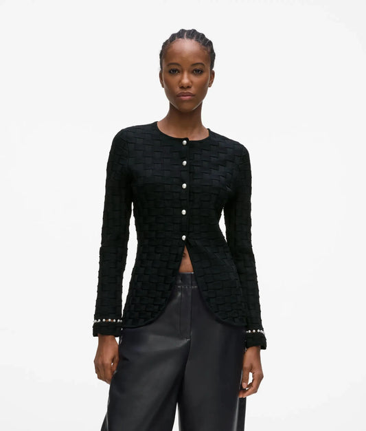 Faux-pearl detail knit cardigan